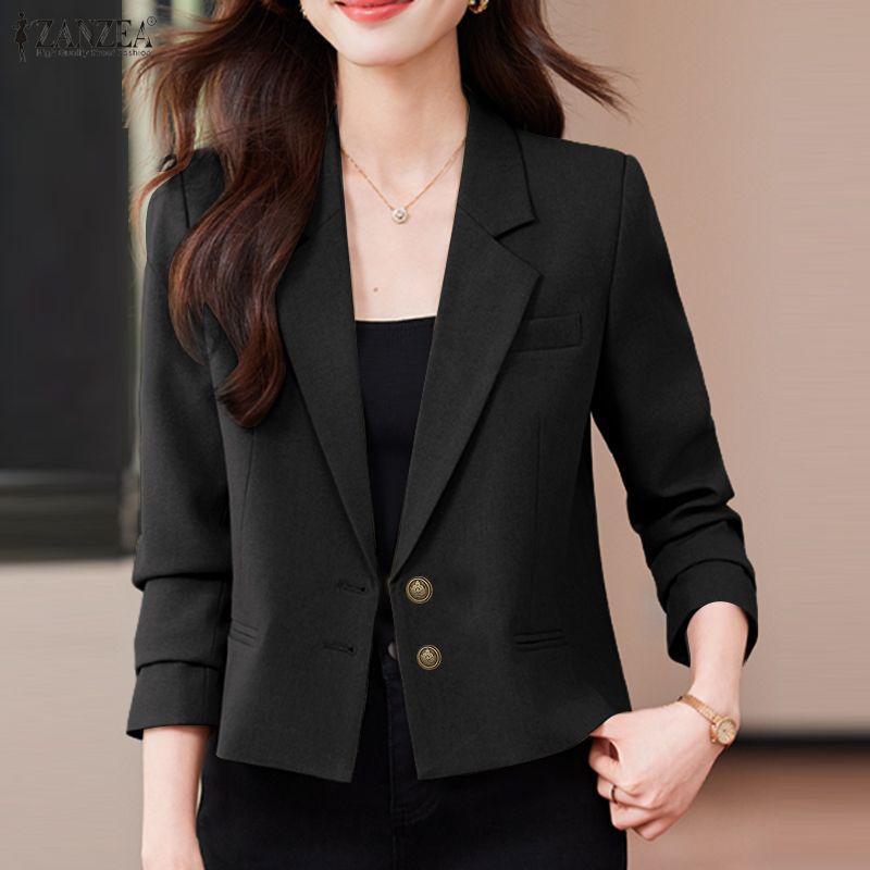 ZANZEA Women Casual Turn Down Collar Long Sleeve Thin Cardigan Blazer