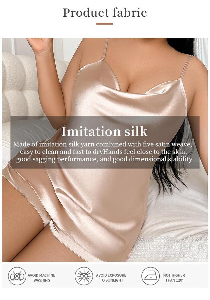 Plus Size Women's Imitation Silk Camisole and Shorts Pajama Set