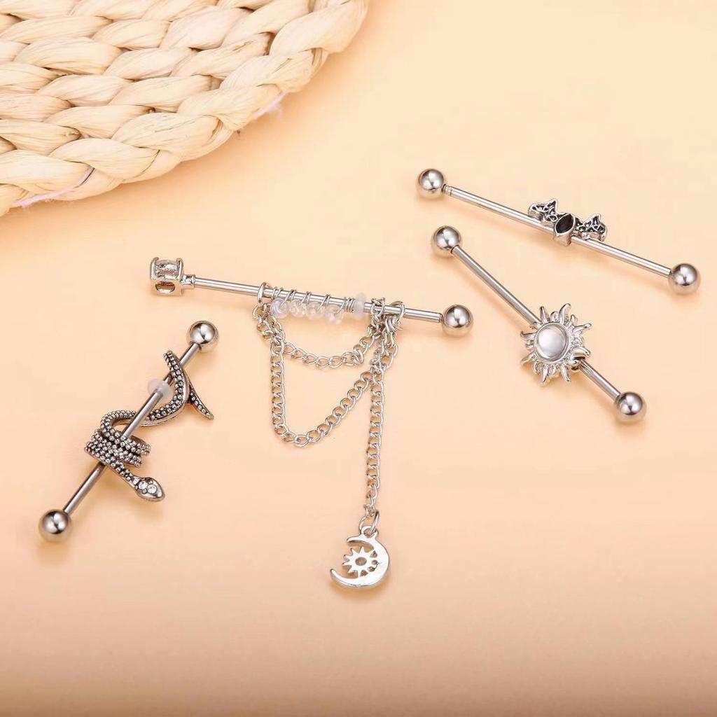 1PC Angel Heart Zircon Tragus Helix Piercing Double Lobe Ear Stud Stainless Steel Tassel Earrings Fashion Women Zircon