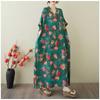 Women's Vintage Long Dress with Cotton and Linen Patterns