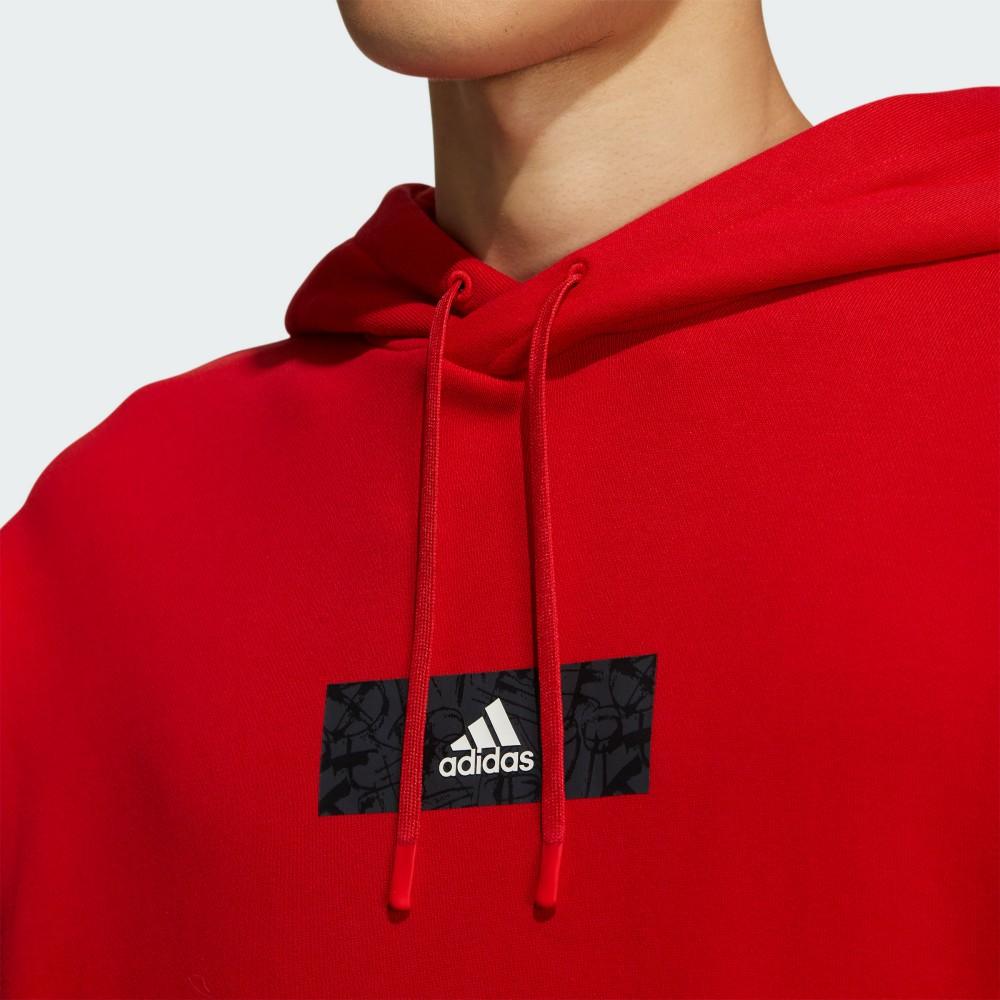 Adidas CNY Logo Print Drawstring Hooded Sweatshirt Casual Long Sleeve Tops Men Red HZ3036