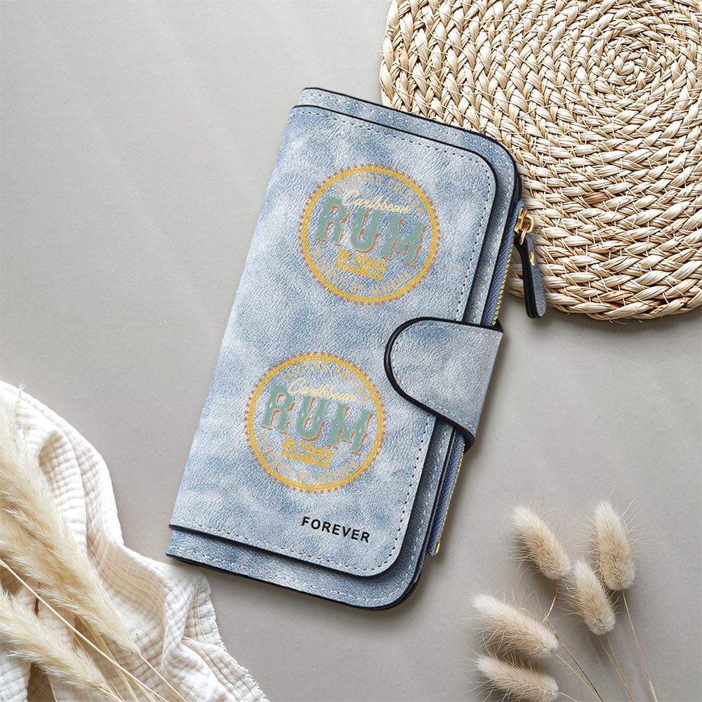 Vintage Print Long Wallet PU Leather Multislot Card Holder Casual Portable Cash Purse for Daily Use