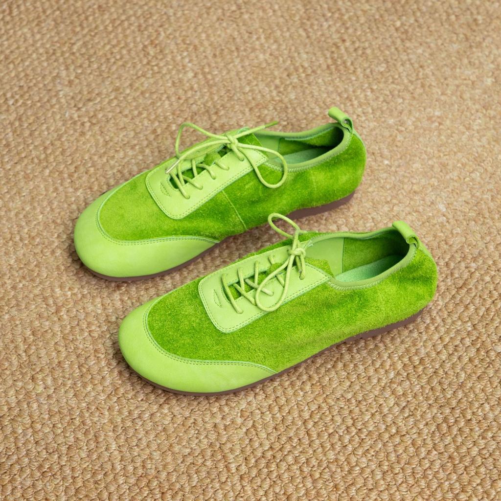 Johnature Genuine Leather Splicing Suede Soft Sole Comfortable Sports Shoes Lightweight Women's Flat Shoes