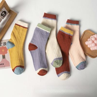 5 Pairs, Women's, Spliced Socks, Ribbed Midsole, Breathable Socks, Sweat Absorbing Socks, High Elasticity, Striped Socks, Sports Long Socks