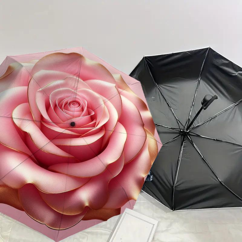 1PC Rose Petals Pattern Small Travel Compact Windproof Umbrella, Automatic Folding Umbrella, Automatic Open/Close ,Gift-139