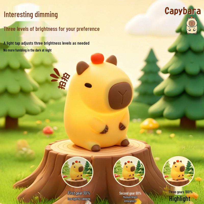 Capybara Silicone Pat Light: Rechargeable Timer Desk Lamp & Sleep Companion
