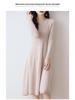 Women's Slim Fit Waist-Cinching Over-the-Knee Knitted Wool Dress - Autumn/Winter Base Layer, Round Neck, New Style