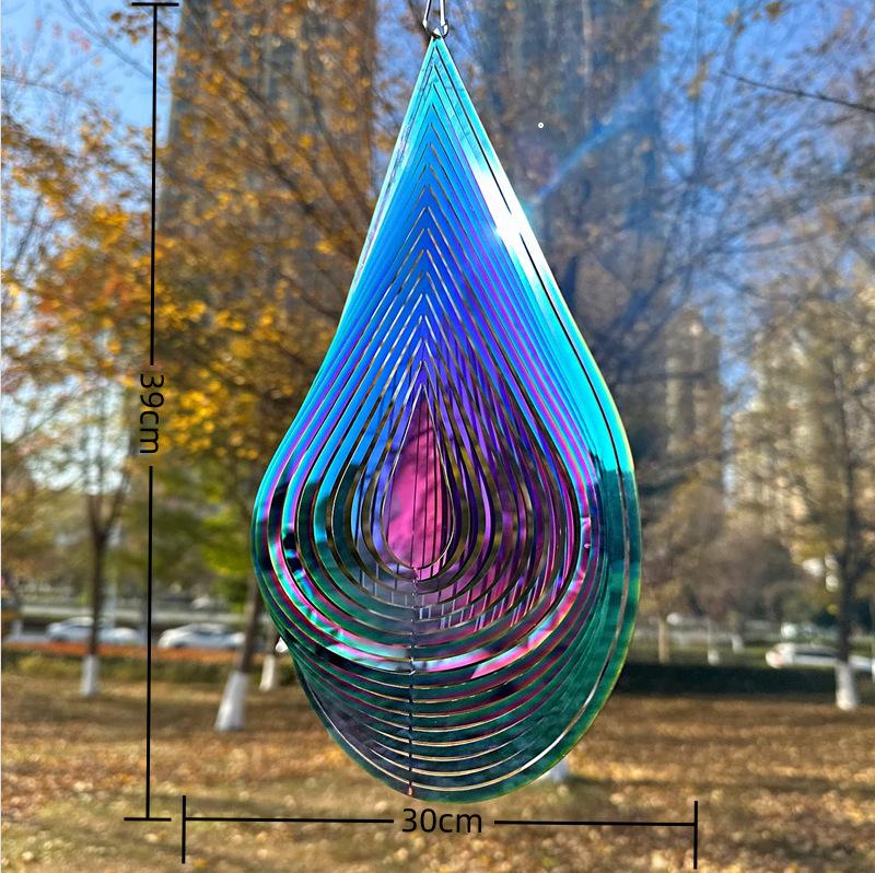 7-farbiges 3D-Windspiel aus Edelstahl – rotierendes Gartenornament mit Wassertropfen aus Metall