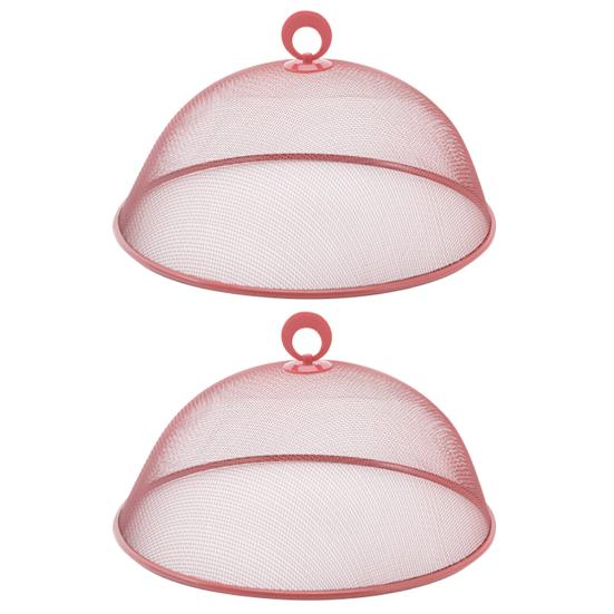 2Pcs Food Cover Heavy Duty Stainless Steel Fine Mesh Portable Handle Round Dustproof Multifunctional Table Outdoor Picnic