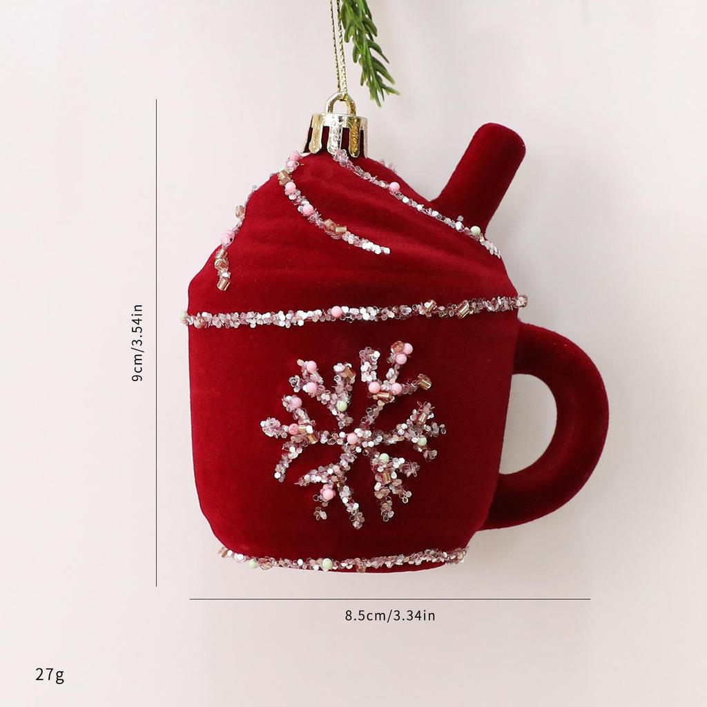 Velvet Christmas Ornaments, Red Assorted Festive Designs, Holiday Tree Decorations