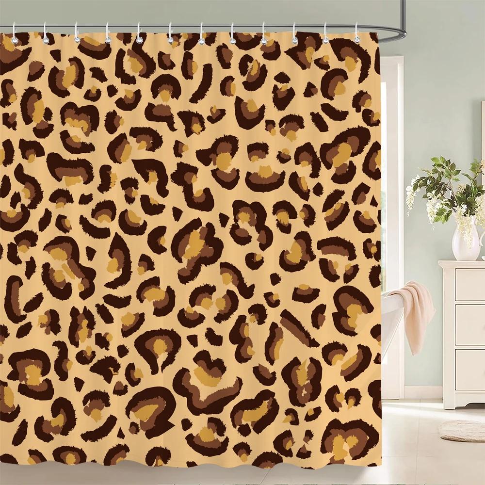 1PC leopard Printed Shower Curtain Home Bathroom Decoration Printing Polyester Fabric Modern Bath Curtains With Hooks