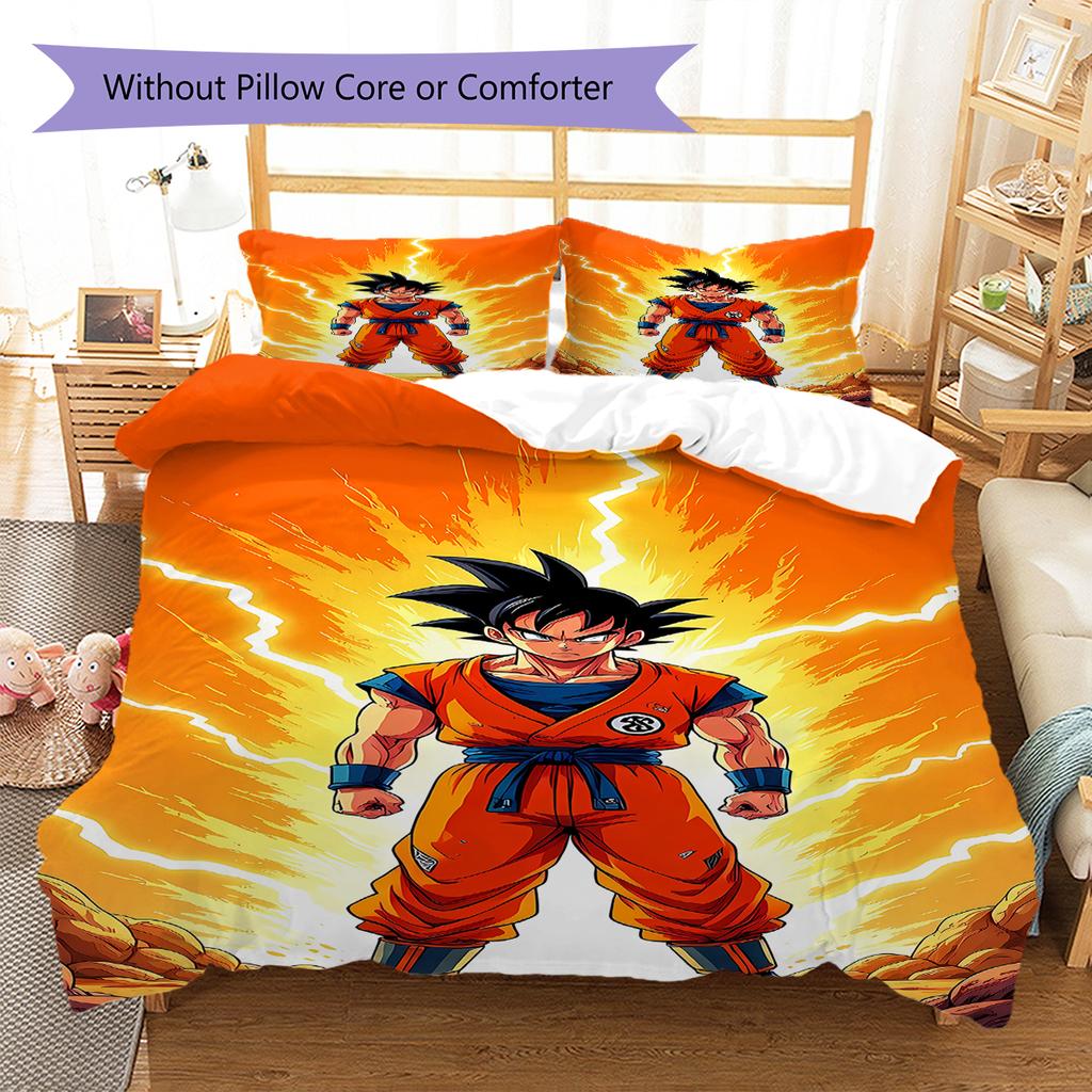 Son Goku Muster Bettwäsche, Steppbett Set Bettbezug Kissenbezug Zuhause Geburtstagsgeschenk (1 Bettbezug + 2 Kissenbezüge, ohne Füllung)