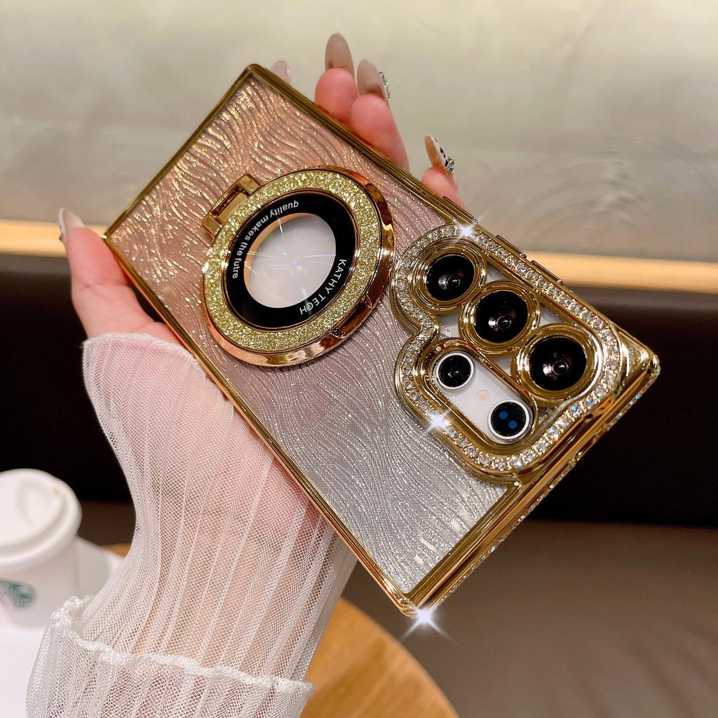 Rhinestone Gradient Shimmer Powder Water Ripples Suitable for Samsung S25 Ultra Mobile Phone Case Magnetic Suction Bracket S24P Electroplating A06