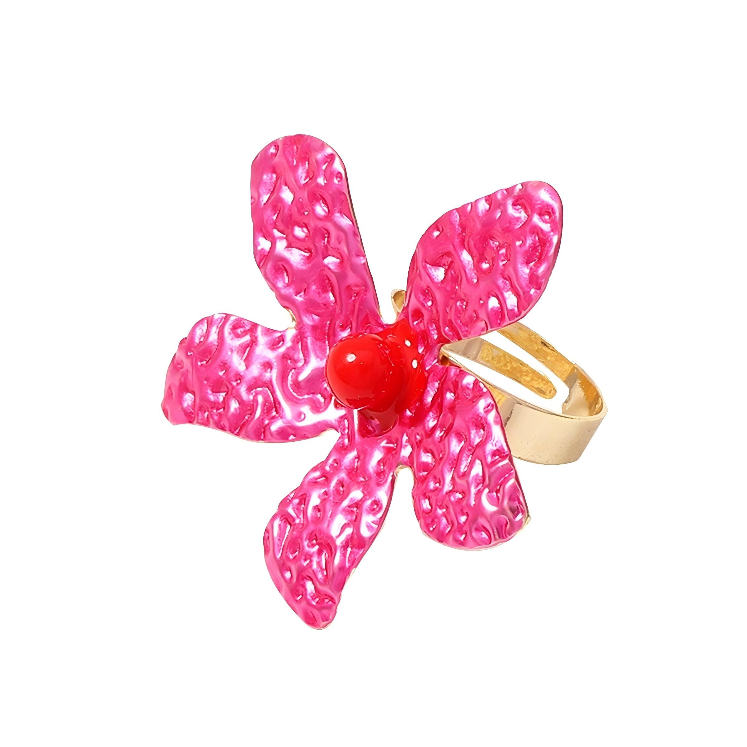 New Colorful Elegant Exaggerated Stereoscopic Texture Flower Rings for Women Drop Oil Adjustable Rings Jewelry Accessories Gifts
