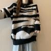 Plus-Size Women's Loose and Lazy Style Color-Block Zebra-Print Knit Pullover Sweater with Design Sense for Autumn