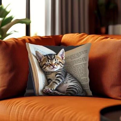 Throw Pillowcase 3D Cat Printed Cushion Cover Hidden Zipper Design Removable Washable Decorative Pillow Cover
