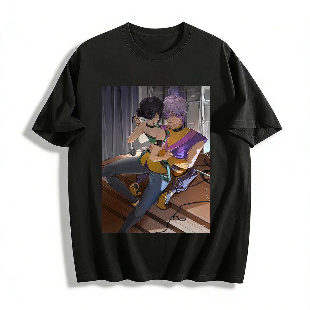 

Anime Couple Print T-shirt Unisex Loose Fit Top Trendy Niche Anime Fans Casual Wear Pure cotton T-shirt XXS