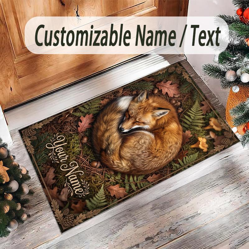 Fox Theme Crystal Velvet Floor Rug Personalized Custom Name Text Warm Carpet Home Decoration