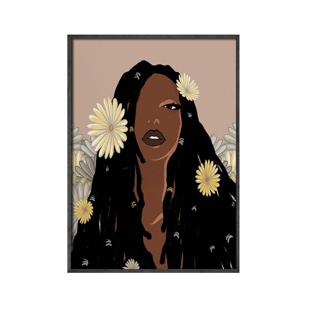 African Art Black Woman Painting Canvas Black Girl With Tropical Monstera Leaves Posters and Prints Boho Wall Art Pictures