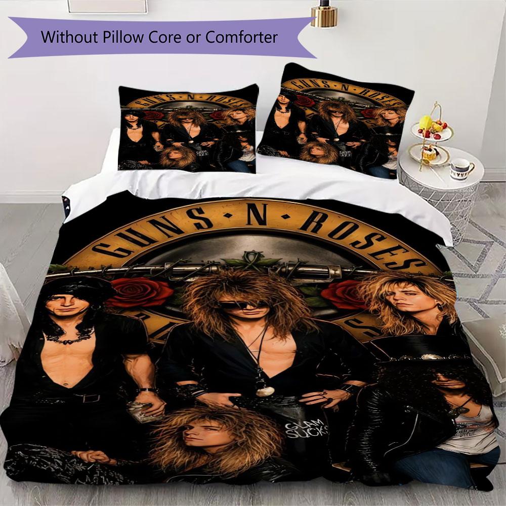 Guns N' Roses Rock Band Prints Bedding, Duvet Cover and Pillowcases, Birthday Gift (1 Duvet Cover + 2 Pillowcases, Pillow Insert Not included)JM001