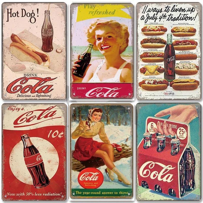 

HD Бляшаний Знак Вінтажний Coca Cola Ретро Металева Плакат Класична Реклама Газованого Напою Настінне Мистецтво Декор для Бару Чоловічої Кімнати Кухні Домашній Декор 20x30cm（7.8x11.8inch）
