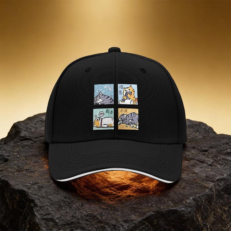 Sleepy Cat Eating Sandwich Baseball Cap, Unisex Printed Sports Hat, Duckbill Cap, Suitable for Daily Commute and Travel - An Exc