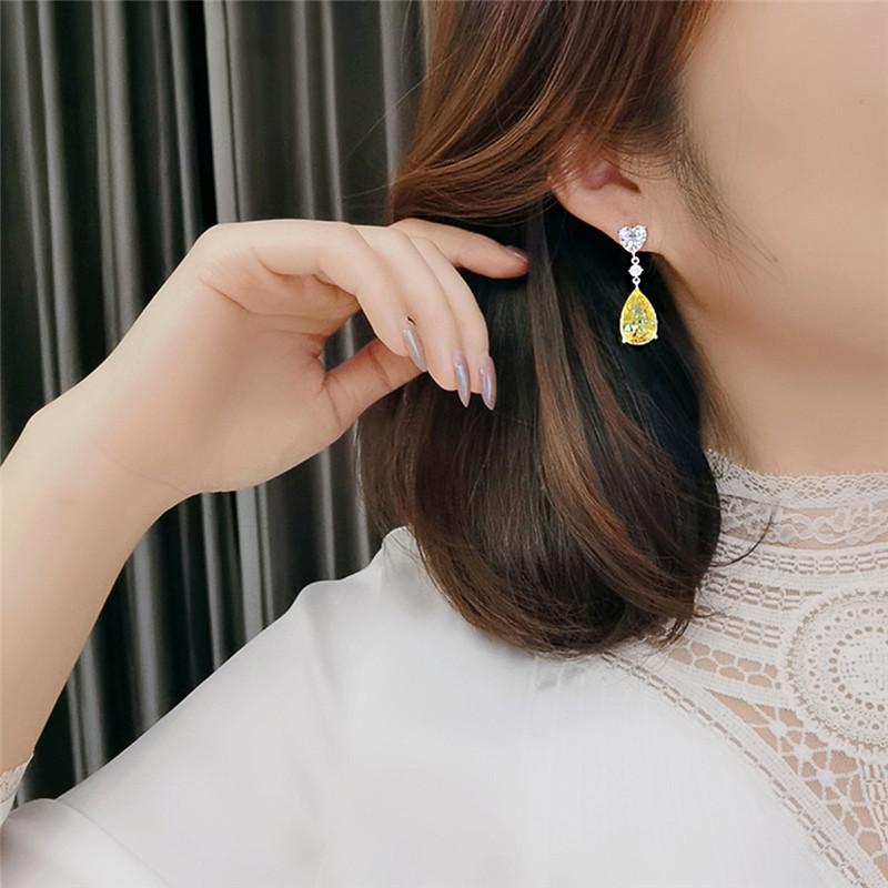 925 Sterling Silver Yellow Pear Cubic Zirconia Drop Earrings Luxury Fashion Women Ear Accessories for Engagement Wedding JewelryGood product