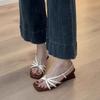 Soft leather version~ French temperament one-word thin strap wedge sandals women's head with skirt open-toed high-heeled Roman sandals