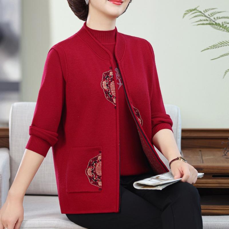 Grandma's Cardigan, Vest, Sweater Set, Elderly Autumn Knitted Sweater Two-piece Set, Mother's Autumn New
