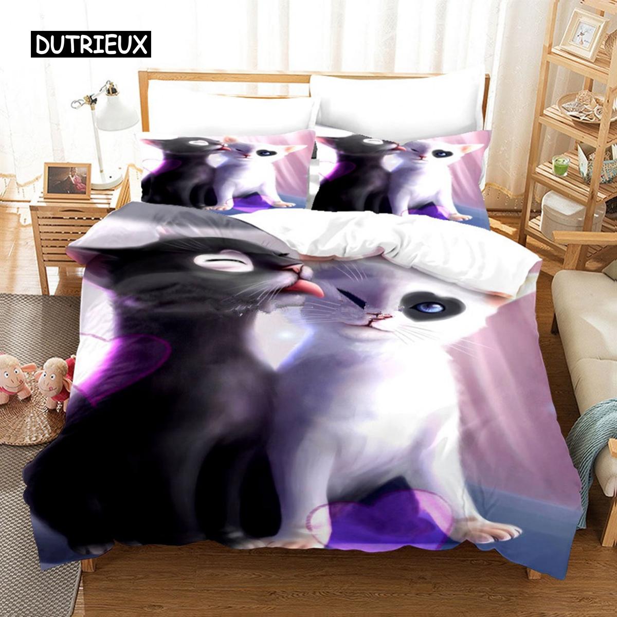

3D Pattern Sweet Wolves Cat Dog Printed Design Bed Linen Collection Sweet Duvet Quilt Cover Wild Animal Tribal Bed Cover With Pillowcases Custom Bed EU single(135x200cm)