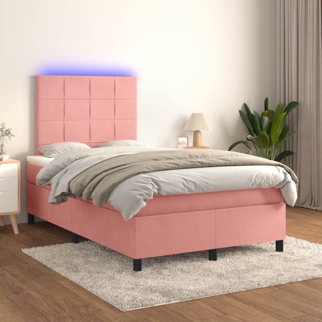 Vidaxl Continental Bed with Mattress and LED, Pink Velvet 120X200Cm