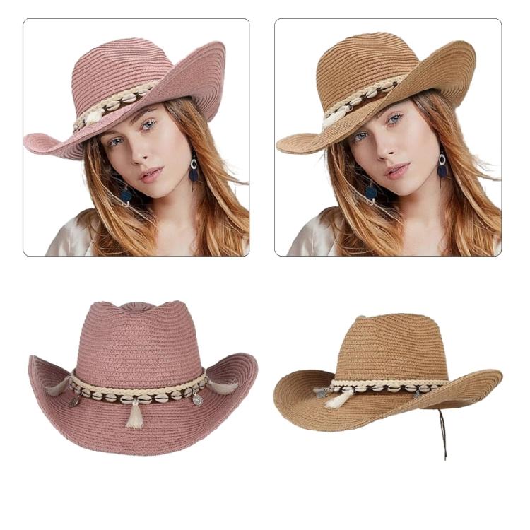 Disco-Hut Geflochtener Strohhut Cowboyhut Westlicher Strohhut für Damen Strand