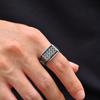 Unique Geometric Patterned Stainless Steel Ring Inlaid Black Zircon Chunky Rings for Men Charm Fashion Finger Jewelry Size 7-12