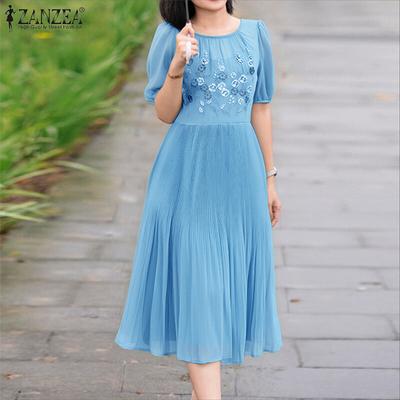 Dámské ležérní letní šaty s krátkým rukávem a kulatým výstřihem s výšivkou