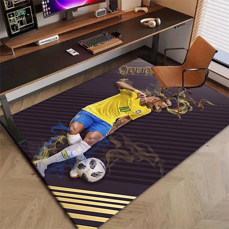 Brazilian Football Player Design Area Rug Personalized Name- Non-Slip, Soft & Cozy Floor Mat for Living Room, Office - Indoor/Outdoor Carpet