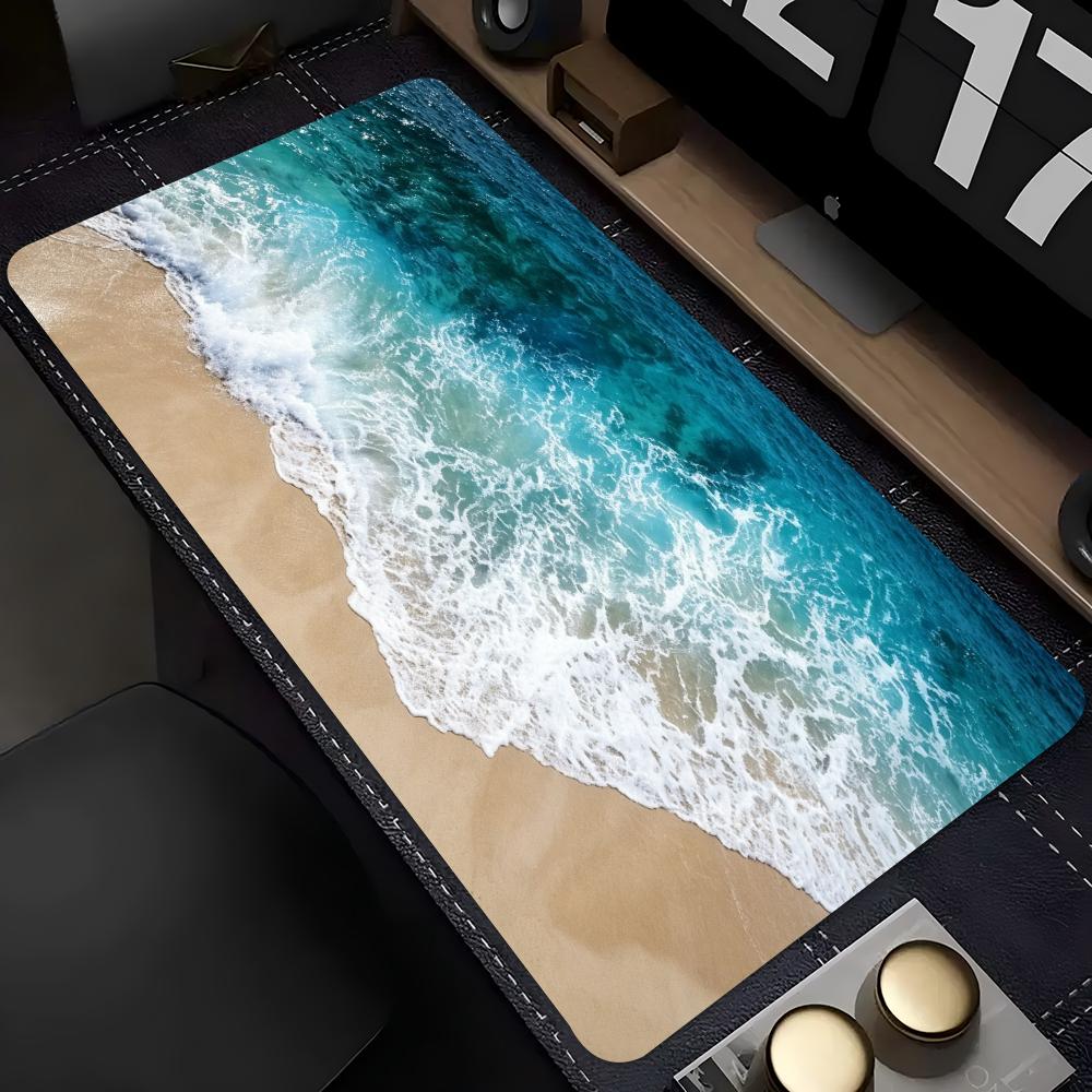 Ocean Beach Wave Extended Gaming Mouse Pad Non Slip Desk Surface Tropical Seaside Scenery Print For Gaming And Office Desktop