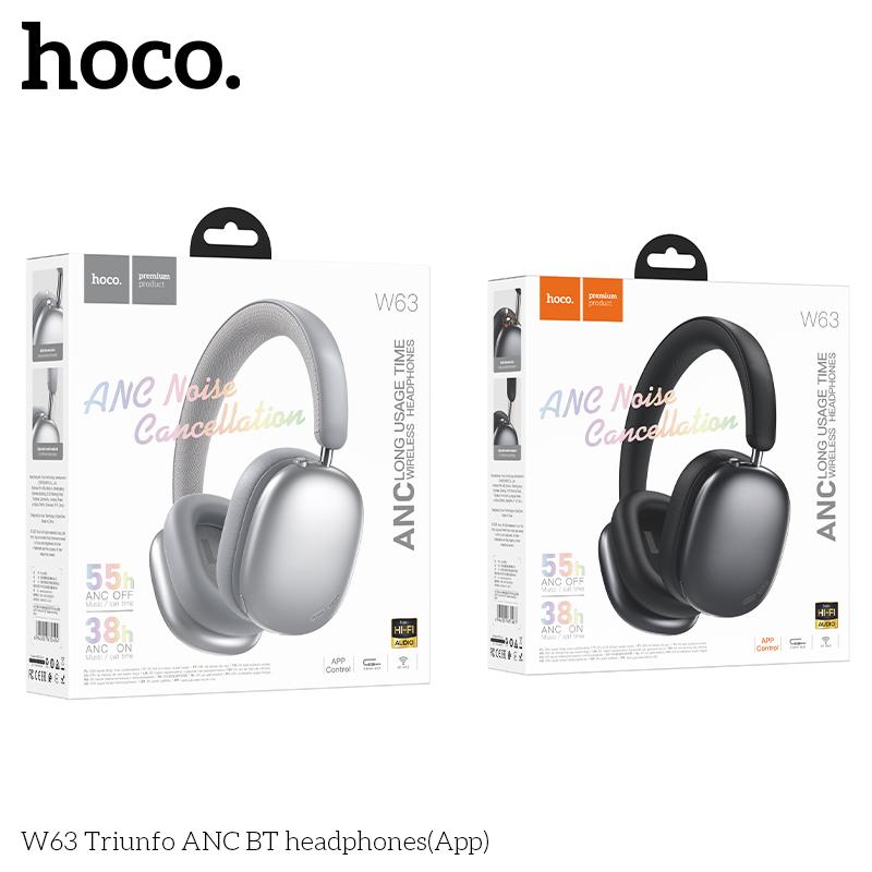 Hoco W63 Triunfo Kablosuz Kulaklık, Bluetooth 5.4, ANC'li, Uygulama Kontrollü, 55 Saat Çalma Süresi, Rahat Kulak Üstü Tasarım