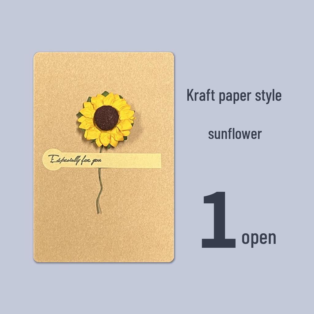 Retro Kraft Paper Greeting Card with Dried Flowers – DIY for Birthdays, Qixi, Teachers, Christmas & More