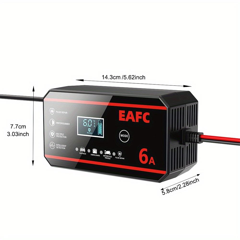 EAFC 12V 6A Smart Battery Charger, Pulse Repair Charger for Car and Motorcycle Lead-Acid Batteries