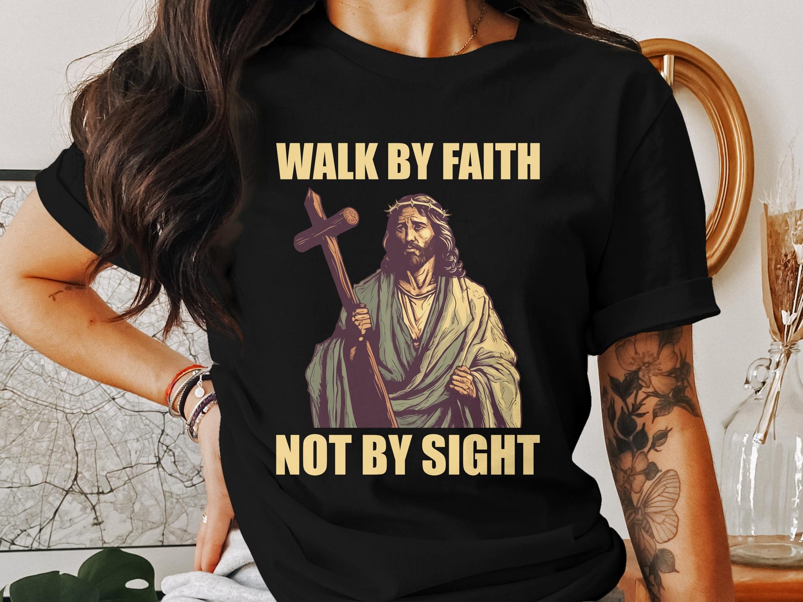 Walk By Faith T-Shirt, Christian Tee, Jesus Christ Shirt, Religious Apparel, Faith Over Fear, God Gift, Christianity Gift, Christian Faith S