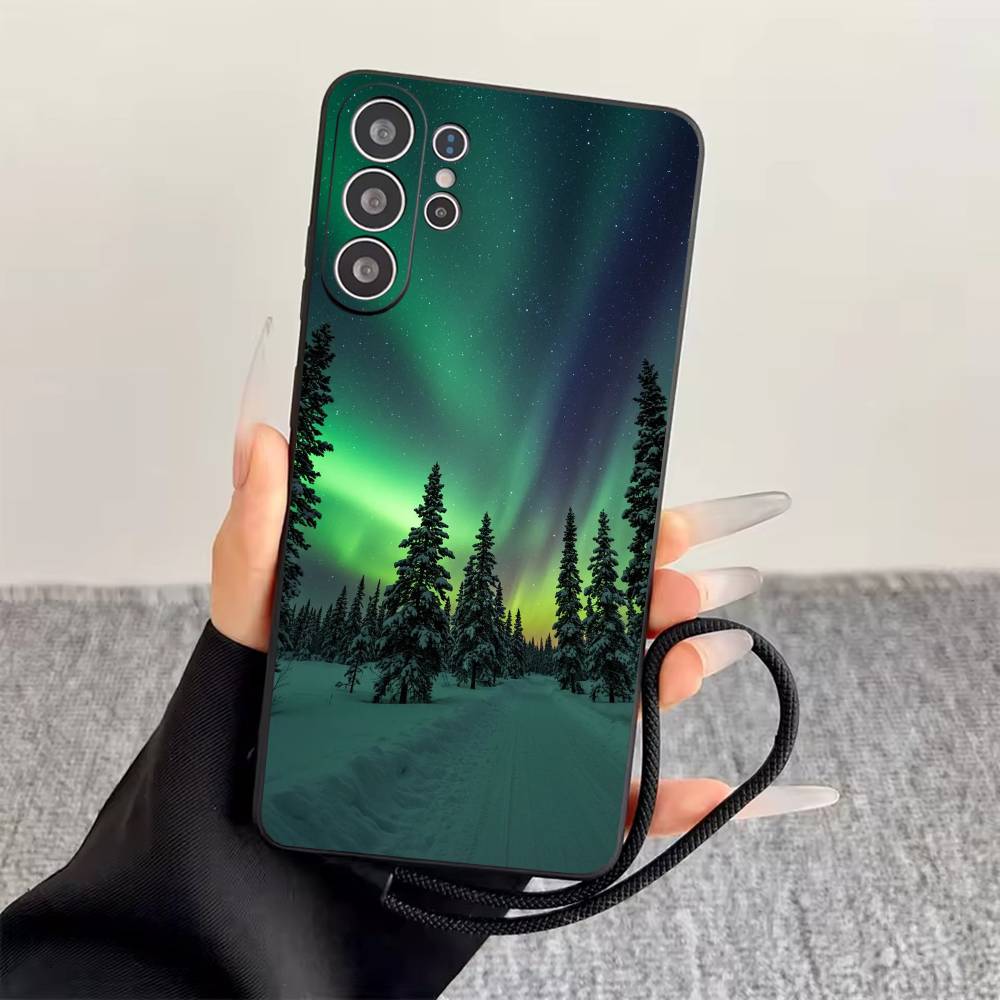 Northern Lights Phone Case Black Silicone Soft For Samsung S25,S24,S21,S22,S23,S30,Ultra,S20,Plus,Fe,Lite