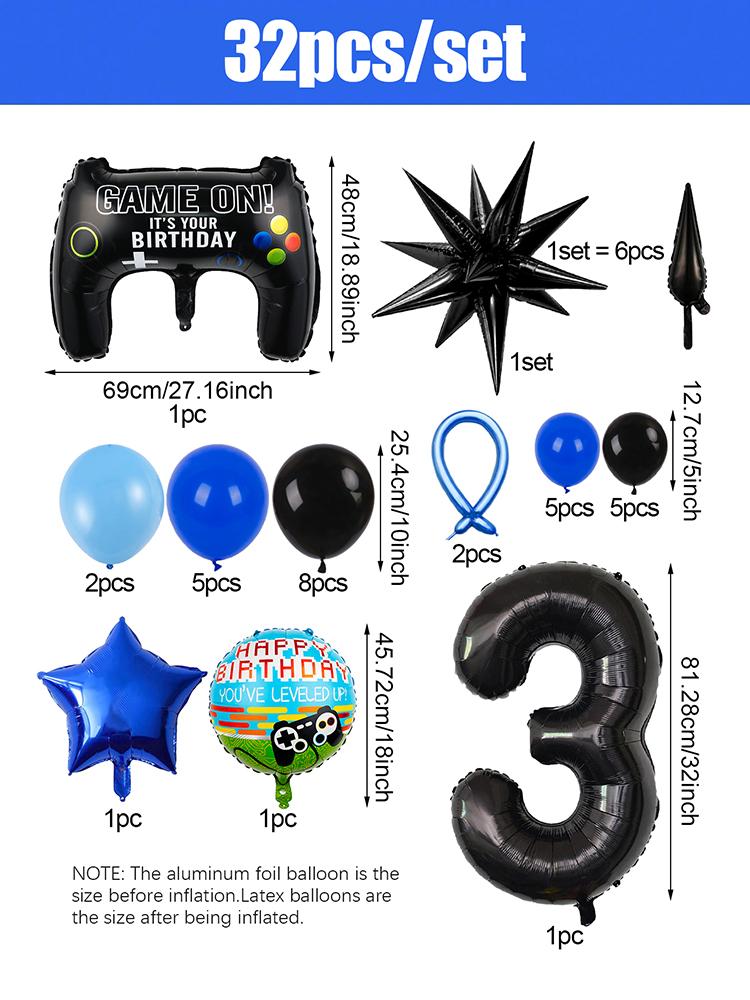 1set Video Game Theme Number Birthday Set Game Controller Balloons Black 1-15 Number Balloons Gamer Kids Birthday Party Decors