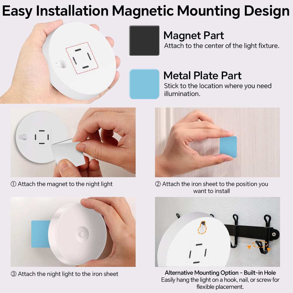 1/3/6pcs Wireless Dimmable LED Night Light for Under Cabinet Lighting, 3 Color Temps Rechargeable Closet Lamp for Wardrobe Stair