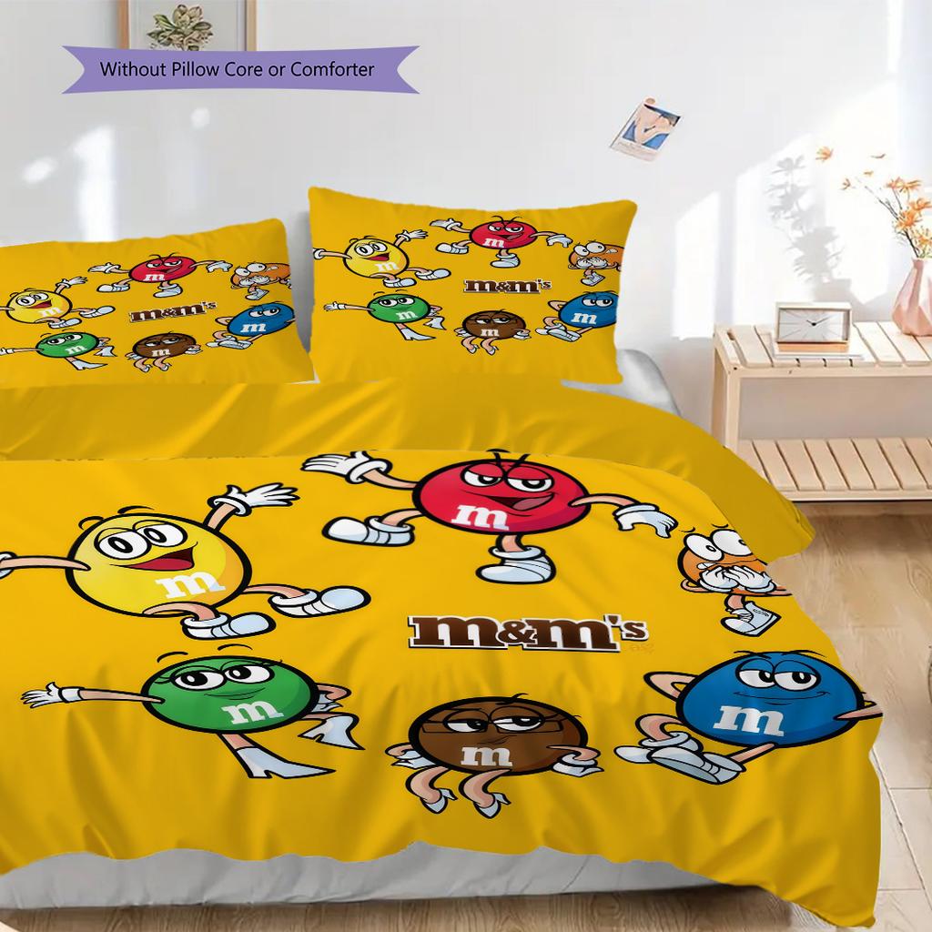 MMs Colorful Characters Shine Bright Bedding(1 * duvet cover + 2 * pillowcase, without core) Christmas birthday gift Duvet cover and pillowcase