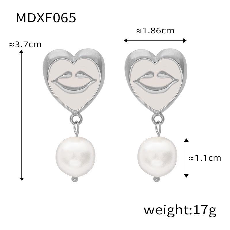 Gold-Plated Titanium Steel Heart & Pearl Earrings Set with Color Glaze