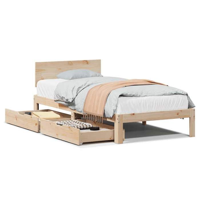 VidaXL Cadre de lit avec tiroirs 75x190 cm bois de pin massif, sommier, cadre de lit simple, cadre de lit en bois massif, 3301968