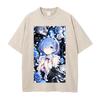 Rem Kawaii Printed Tee Anime Re Zero Clothing Men Women Vintage Washed Tshirts Short Sleeve Tshirt Casual Cotton Streetwear