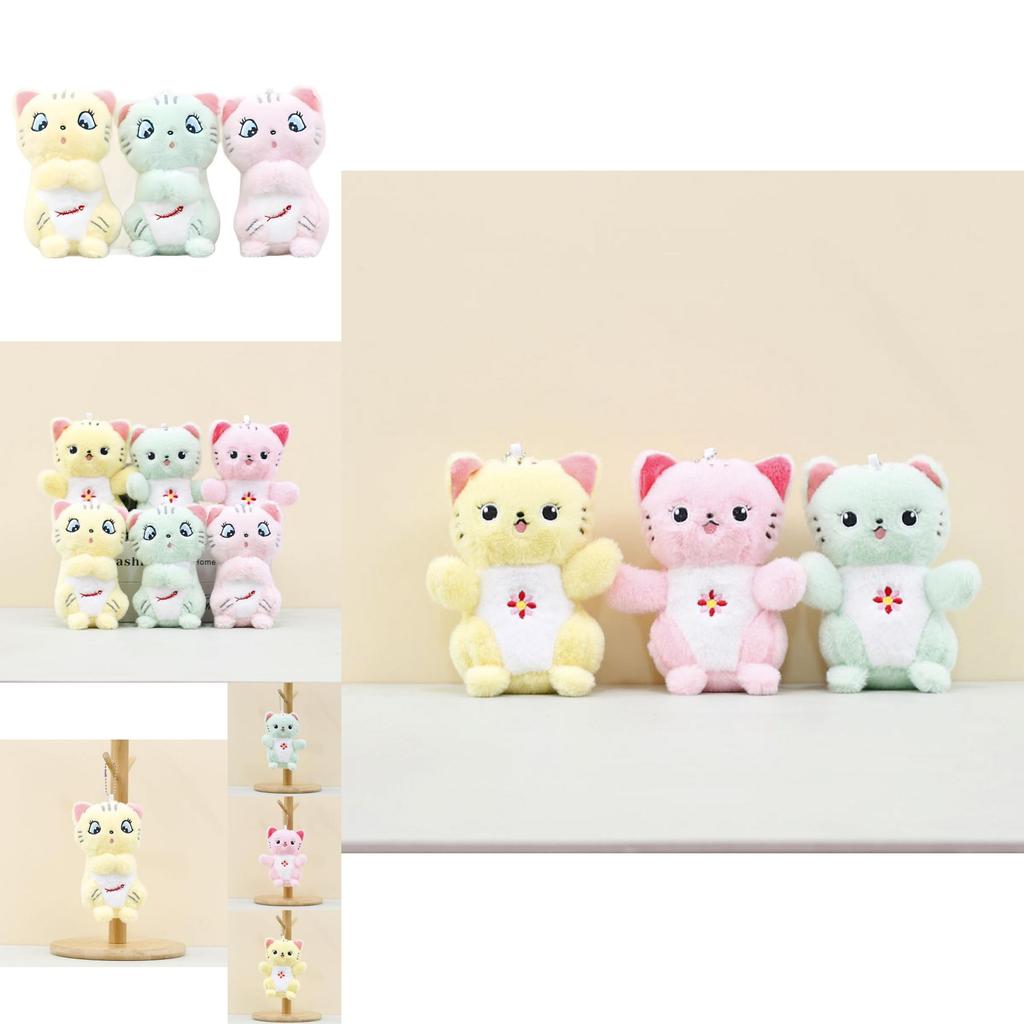 Adorable Plush Cat Keychain Soft Flower And Fishbone Design 12cm Stuffed Toy