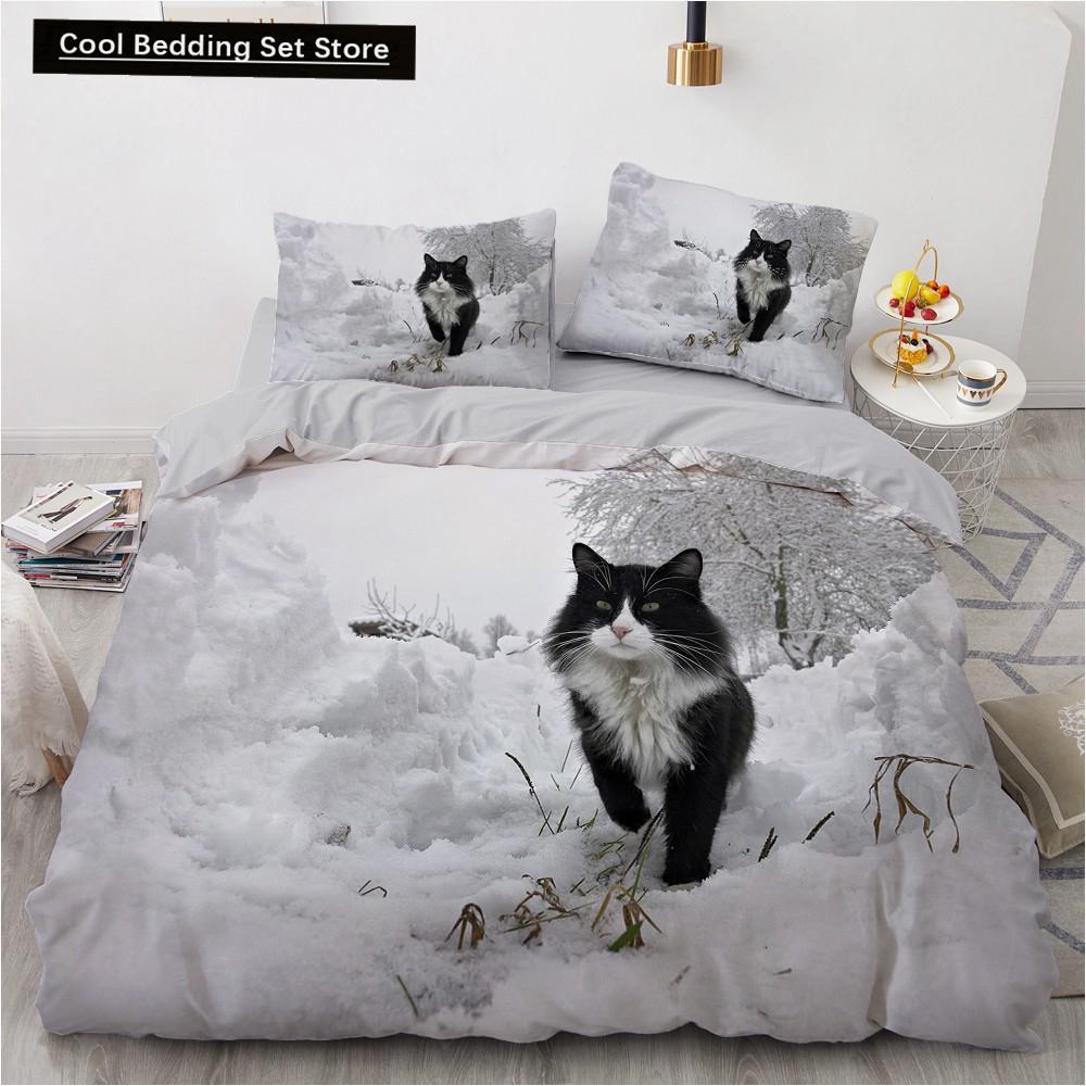 3D Cat King Queen Duvet Cover Lovely Grey White Kitty Bedding Set for Kids Teens Adults Scottish Fold Soft 2/3pcs Quilt Cover