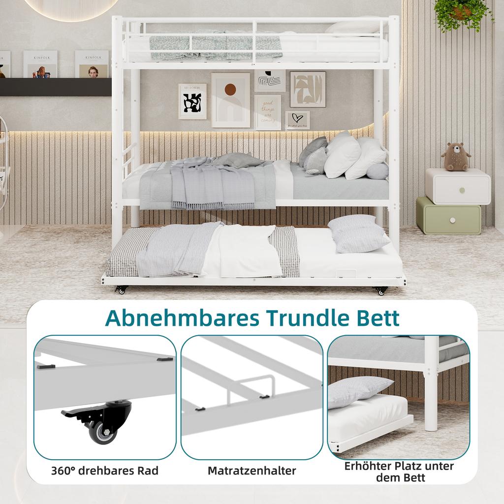 Letto a castello: Dimensioni inferiori in metallo 90*190 cm, scaletta e ringhiere. Convertito in due letti singoli. Non include materassi a molle. Classico nero.
